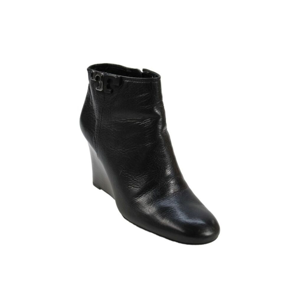 Tory Burch Womens Leather Zip Wedge Heels Ankle Boots Shoes Black Size 8M